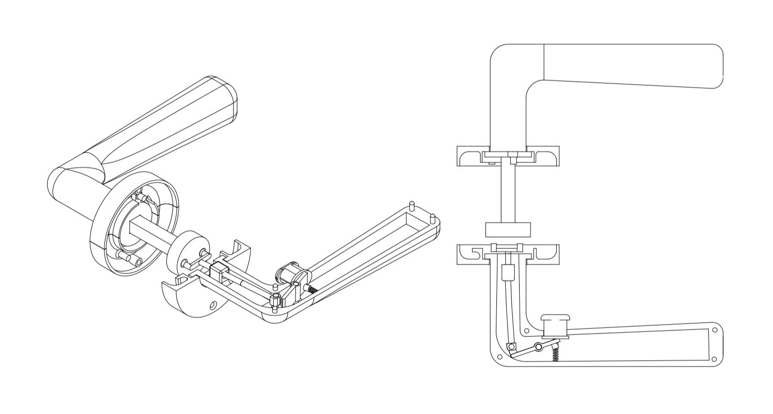 Technical drawing of the door handle design concept THEO, showcasing its features and components.
